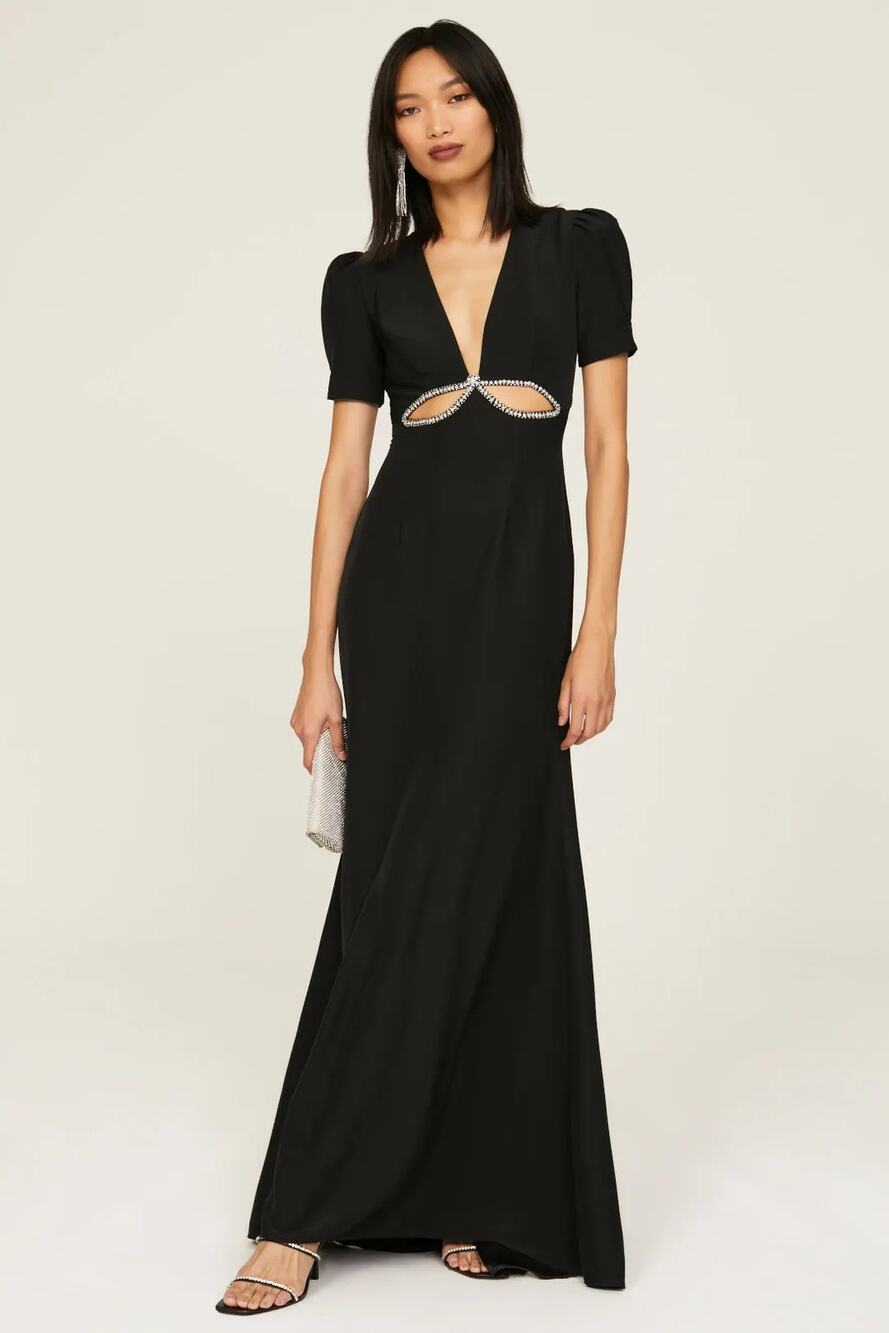 IEENA for Mac Duggal 2630 Dress Embellished Cutout Puff Sleeve Gown NWT 2